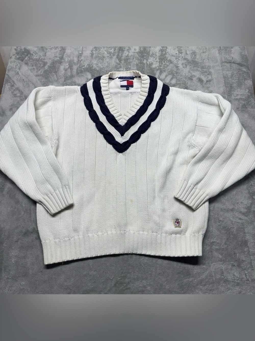VTG Y2K Tommy Hilfiger 100% Cotton Knit Sweater XL Preppy Varsity Collegiate
